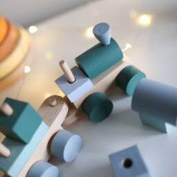 Montessori Train/Blue Puzzle Wooden Locomotive Toy Railway Nursery Decor Gift For Baby - thumbnail 3
