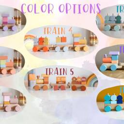 Montessori Train/Blue Puzzle Wooden Locomotive Toy Railway Nursery Decor Gift For Baby - thumbnail 2