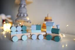 Montessori Train/Blue Puzzle Wooden Locomotive Toy Railway Nursery Decor Gift For Baby - thumbnail 1