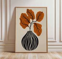 Minimalist Vase Wall Art Print, Modern Botanical Poster, Abstract Leaf Artwork, Scandinavian Boho Home Decor - thumbnail 1