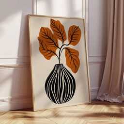 Minimalist Vase Wall Art Print, Modern Botanical Poster, Abstract Leaf Artwork, Scandinavian Boho Home Decor - thumbnail 2