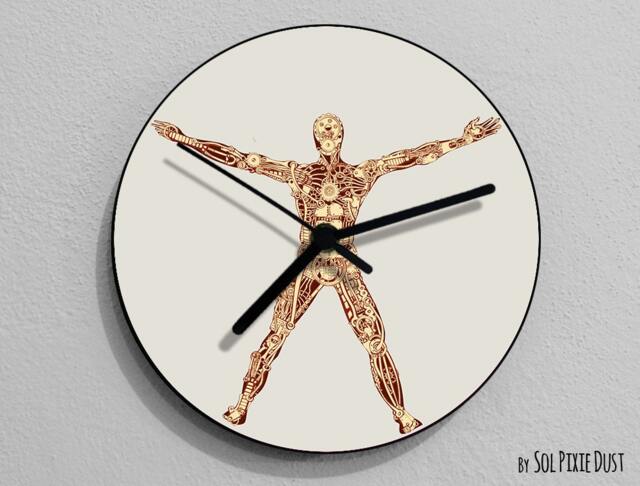 Funny Robot Vitruvian Man 3, Leonardo Da Vinci, Anatomy, Da Vinci Drawing, Illustration, - Wall Clock - image 1
