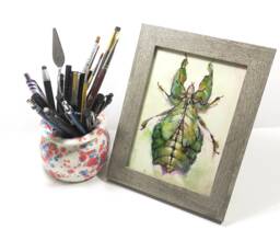 Insect Home Decor Gifts Framed Wall Art Painting Leaf Bug Green Living Desk Top Decoration Garden Botanical Science Illustration Kids Room - thumbnail 1