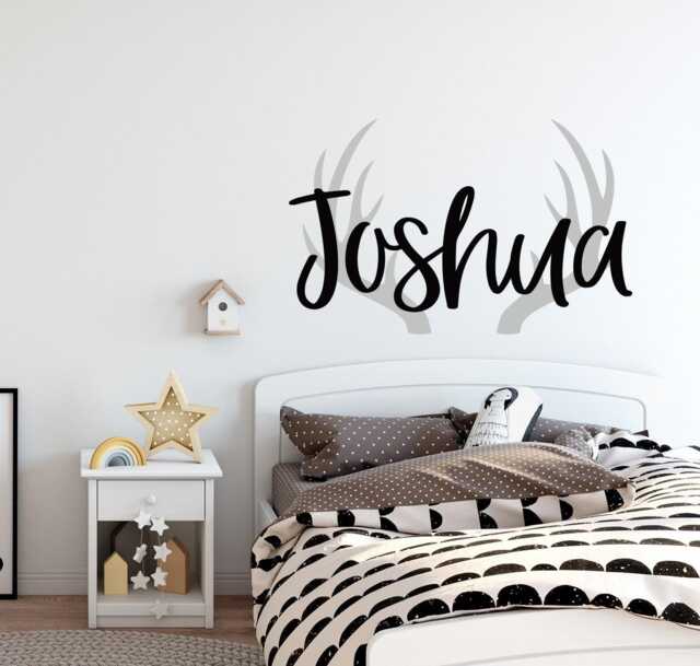Personalized Baby Name Wall Decal Custom Deer Antlers Nursery Decor Lw107 - image 1