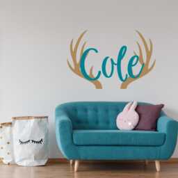 Personalized Baby Name Wall Decal Custom Deer Antlers Nursery Decor Lw107 - thumbnail 4