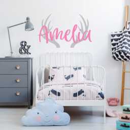 Personalized Baby Name Wall Decal Custom Deer Antlers Nursery Decor Lw107 - thumbnail 2