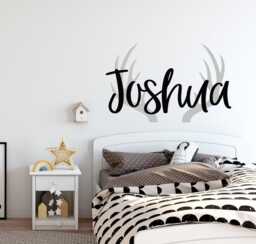 Personalized Baby Name Wall Decal Custom Deer Antlers Nursery Decor Lw107 - thumbnail 1