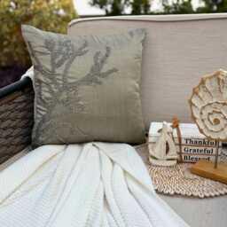 Gray Silver Beaded Sea Creature Art Silk, Beach Style Throw Pillow Cover/Euro Sham - Coral Adornment - thumbnail 2