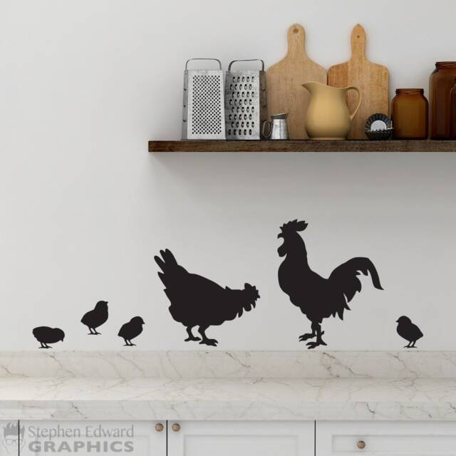 Rooster & Chicken Decal - Kitchen Wall Art Country Farmhouse Decor With Baby Chicks - image 1