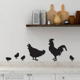 Rooster & Chicken Decal - Kitchen Wall Art Country Farmhouse Decor With Baby Chicks - thumbnail 1