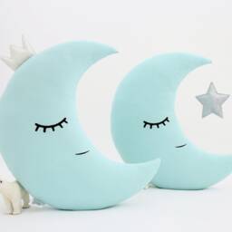 Mint Blue Crescent Moon Cushion For Nursery Decor, Baby Shower Gift Idea Dreamy Pillow Newborn Girl Infant Boy Bed Kids Teepee Children - thumbnail 2