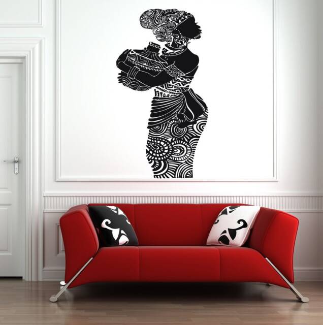 African Woman Wall Decal Beauty Salon Decor, Removable Vinyl Sticker Hs163 - image 1
