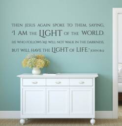 "Vinyl Wall Art Decal - John 812 ""I Am The Light Of World He Who Follows Me Will Not Walk in Darkness, But... Light Life" - thumbnail 1