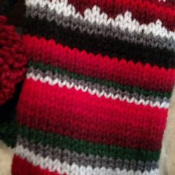 Hand Knit Christmas Stocking Gray Red Green Stripes Diamond Border By Santa's Works - thumbnail 2