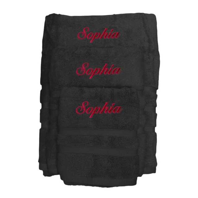Embroidered Black Towel Set, 100% Egyptian Cotton, Personalized Gift - image 1