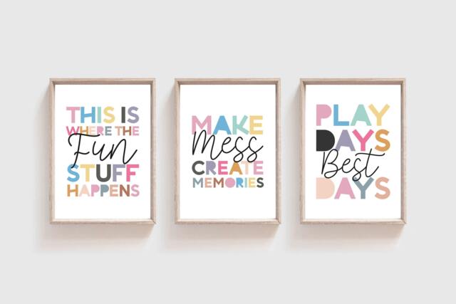 Set Of 3 Playroom Prints, Girls Nursery Wall Art, Decor, Bedroom Decor - image 1