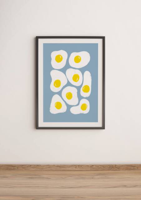 Fried Eggs Unframed Print - Food Food Poster Kitchen Wall Art Prints Colourful Wonky Egg - image 1