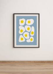 Fried Eggs Unframed Print - Food Food Poster Kitchen Wall Art Prints Colourful Wonky Egg - thumbnail 1