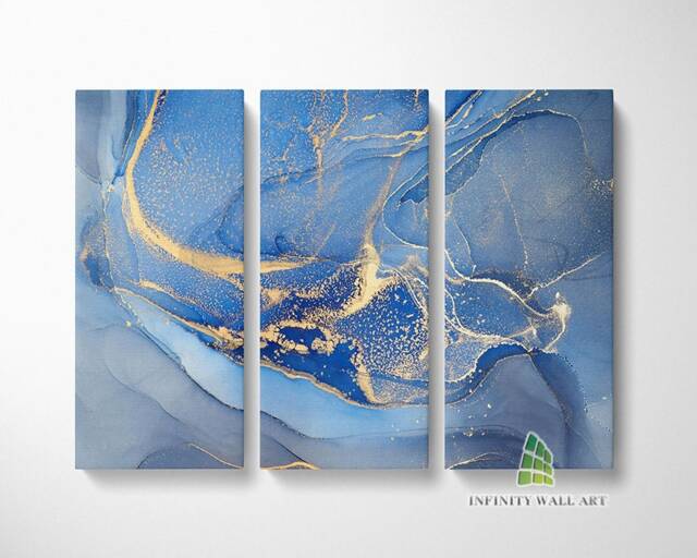 Abstract Blue Gold Marble Canvas Art Split Panel Wall Print Picture Home Decor -C307 - image 1