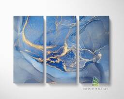 Abstract Blue Gold Marble Canvas Art Split Panel Wall Print Picture Home Decor -C307 - thumbnail 1