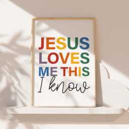 Jesus Loves Me Print, Kids Christian Wall Art, Nursery Prints, Bible Verse Girls Bedroom Decor, Rainbow Prints Set Of 2 - thumbnail 2