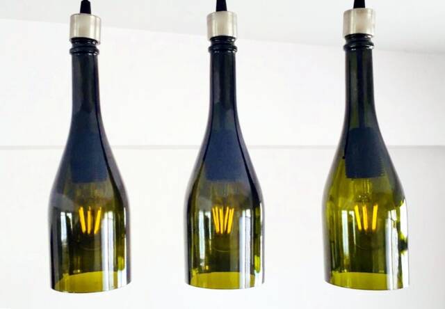 Champagne Bottle Industrial Light Fixture - Chandelier Ceiling Lamp Made From Repurposed For Home, Restaurant & Bar Island - image 1
