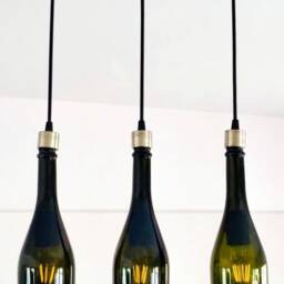 Champagne Bottle Industrial Light Fixture - Chandelier Ceiling Lamp Made From Repurposed For Home, Restaurant & Bar Island - thumbnail 2