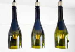 Champagne Bottle Industrial Light Fixture - Chandelier Ceiling Lamp Made From Repurposed For Home, Restaurant & Bar Island - thumbnail 1