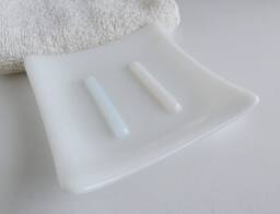 Fused Glass Square Soap Dish in Opaque White