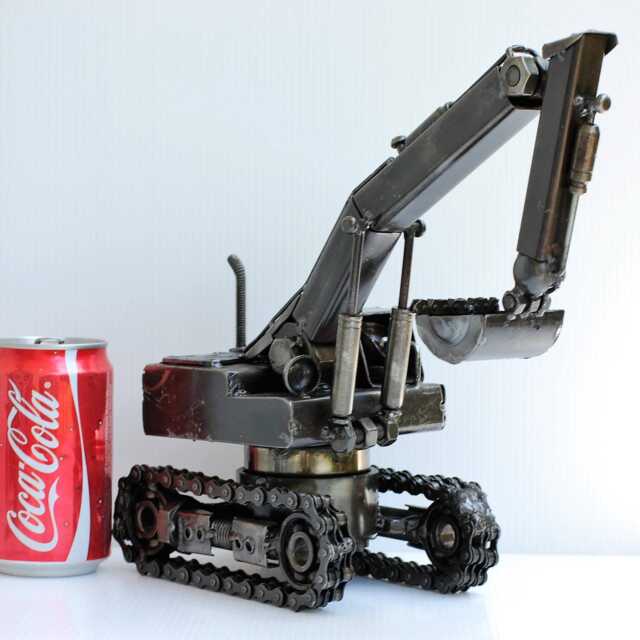 Scrap Metal Excavator Sculpture, Handmade Backhoe Loader Model, Geek Valentine Gifts - image 1