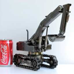 Scrap Metal Excavator Sculpture, Handmade Backhoe Loader Model, Geek Valentine Gifts - thumbnail 1