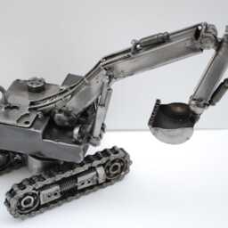 Scrap Metal Excavator Sculpture, Handmade Backhoe Loader Model, Geek Valentine Gifts - thumbnail 4