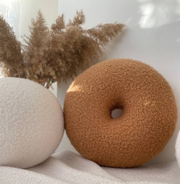 Boucle Donut Decorative Pillow, Teddy Ball Cushion, Bestseller Home Decor, Peanut Donut - image 1