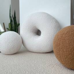 Boucle Donut Decorative Pillow, Teddy Ball Cushion, Bestseller Home Decor, Peanut Donut - thumbnail 3