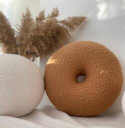 Boucle Donut Decorative Pillow, Teddy Ball Cushion, Bestseller Home Decor, Peanut Donut - thumbnail 1