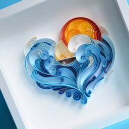 Sailor's Heart Quilling Paper Wall Art, 3D Ship, Framed - thumbnail 3