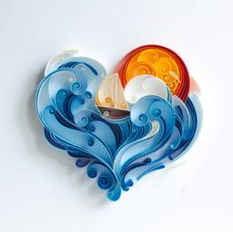 Sailor's Heart Quilling Paper Wall Art, 3D Ship, Framed - thumbnail 1