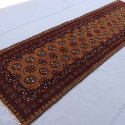 10 Ft Runner Rug, Afghan Bukhara Rug 80x290 cm Long High Pile Wool Orange Oriental Turkmen Hallway Runner, Kitchen - thumbnail 3