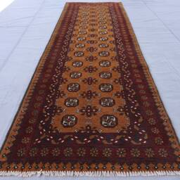 10 Ft Runner Rug, Afghan Bukhara Rug 80x290 cm Long High Pile Wool Orange Oriental Turkmen Hallway Runner, Kitchen - thumbnail 2