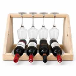 Wooden Wine Rack With Glass Holder, Handmade 4 Bottle Countertop Rack, Custom Wood Storage, Rustic Kitchen Bar Gift - thumbnail 3