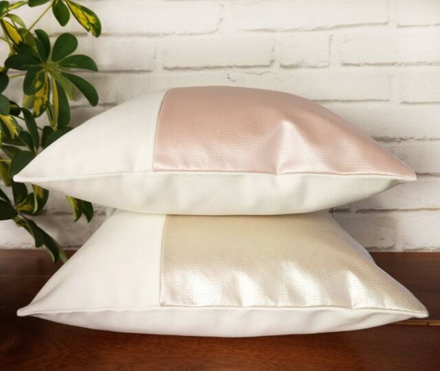 Pearl Faux Leather Pillow Cover Rose Cream & White Home Decor - image 1