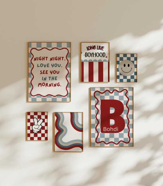 Childrens Wall Prints, Personalised Set Of 6 Toddler Room Gift, Playroom Nursery Gallery Posters - image 1