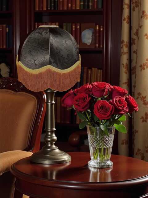 Black Paisley Fabric Lampshade With Gold Fringe Handmade in The UK For Table & Floor Standard Lamp Shades, Ceiling Lights - image 1