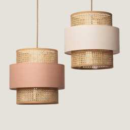 Lilian Rattan Cane Pendant Lampshade - Boho Chic Woven Light Fixture