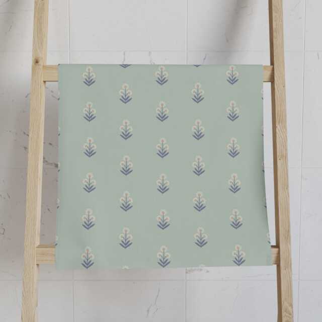Hand Towel, Boho Floral Block Print, Lavender Coral Mint Green, Flowers Kitchen Bohemian Bathroom Tea Dish Towel - image 1