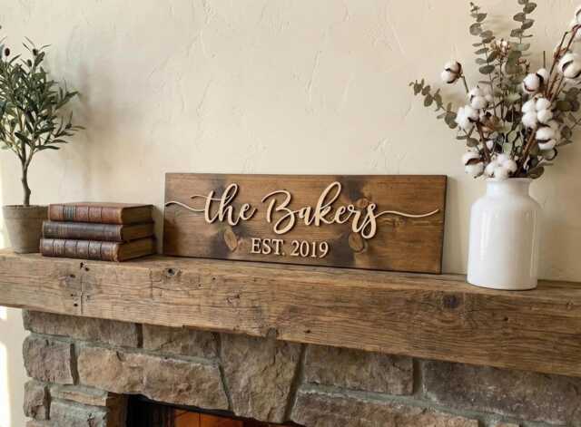 Personalized Family Name Wood Sign, Custom Established Year Wedding Gift For Couple, Last - image 1