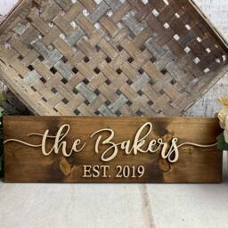 Personalized Family Name Wood Sign, Custom Established Year Wedding Gift For Couple, Last - thumbnail 2