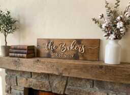 Personalized Family Name Wood Sign, Custom Established Year Wedding Gift For Couple, Last - thumbnail 1