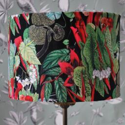 Handmade Velvet Lampshade Exotic Botanical Print With Gold Lining - thumbnail 2