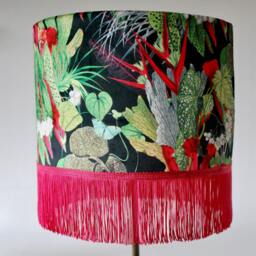 Handmade Velvet Lampshade Exotic Botanical Print With Gold Lining - thumbnail 1